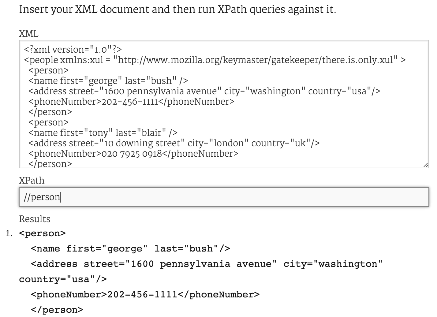 XPath tool screenshot